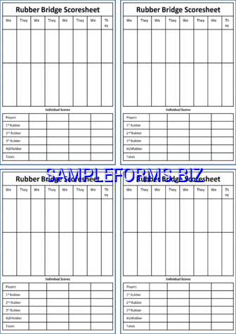 Rubber Bridge Scoresheet pdf free